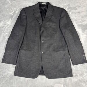 Geoffrey Beene Mens Lambswool Blazer 40R‎ Gray Plaid Sport Coat 3 Buttons Jacket